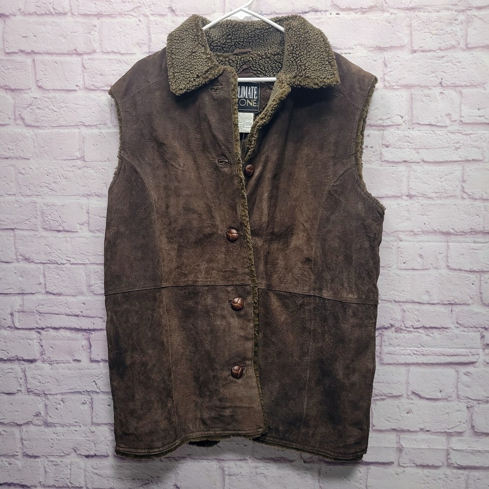VTG Climate‎ Zone Brown Suede Leather Vest Womens 14/16 Quilted Liner NWT NOS